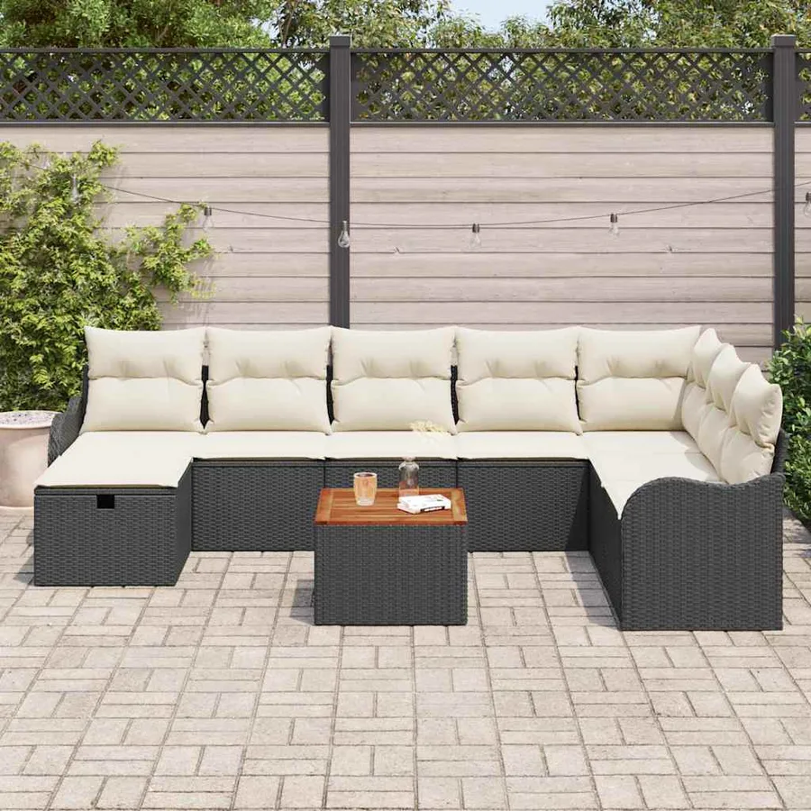 Ensemble de canapé de jardin avec coussin 9 pcs Noir polyrotin - 3