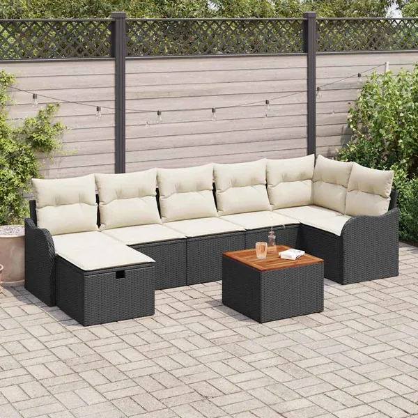 Ensemble de canapé de jardin avec coussin 8 pcs Noir polyrotin