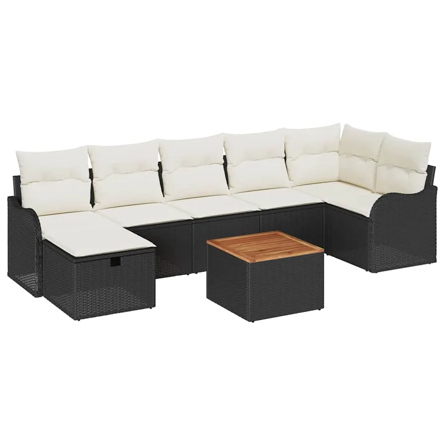 Ensemble de canapé de jardin avec coussin 8 pcs Noir polyrotin - 2