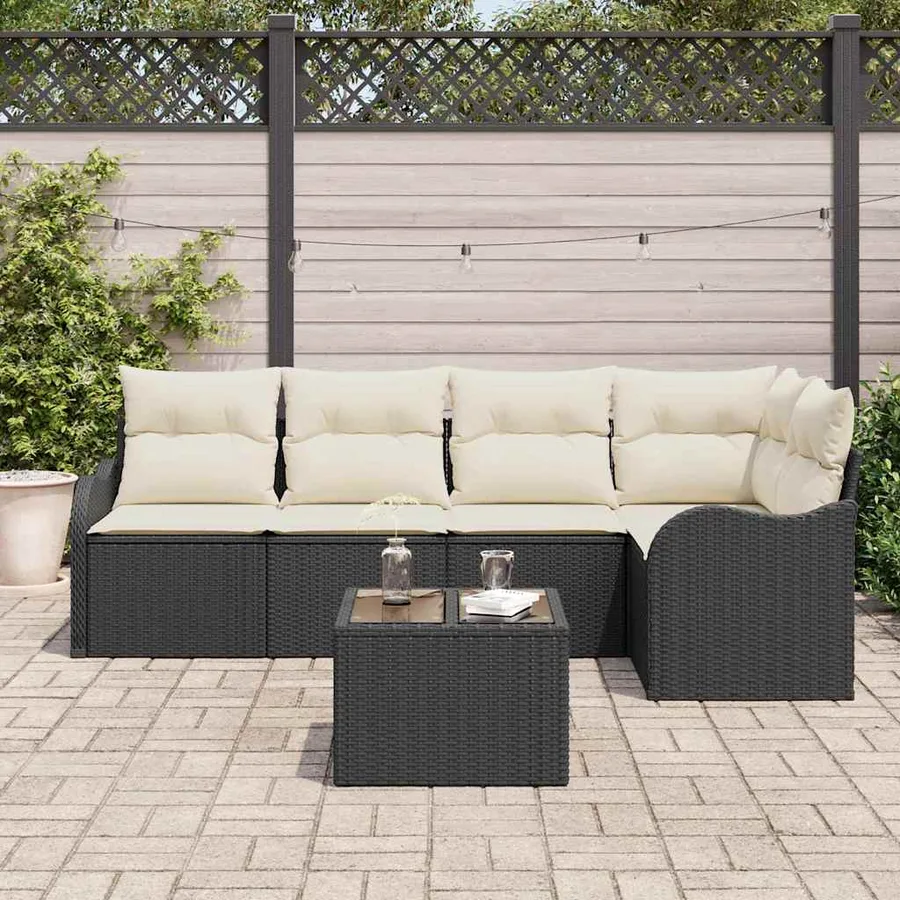 Ensemble de canapé de jardin avec coussin 6 pcs Noir Poly rotin - 3