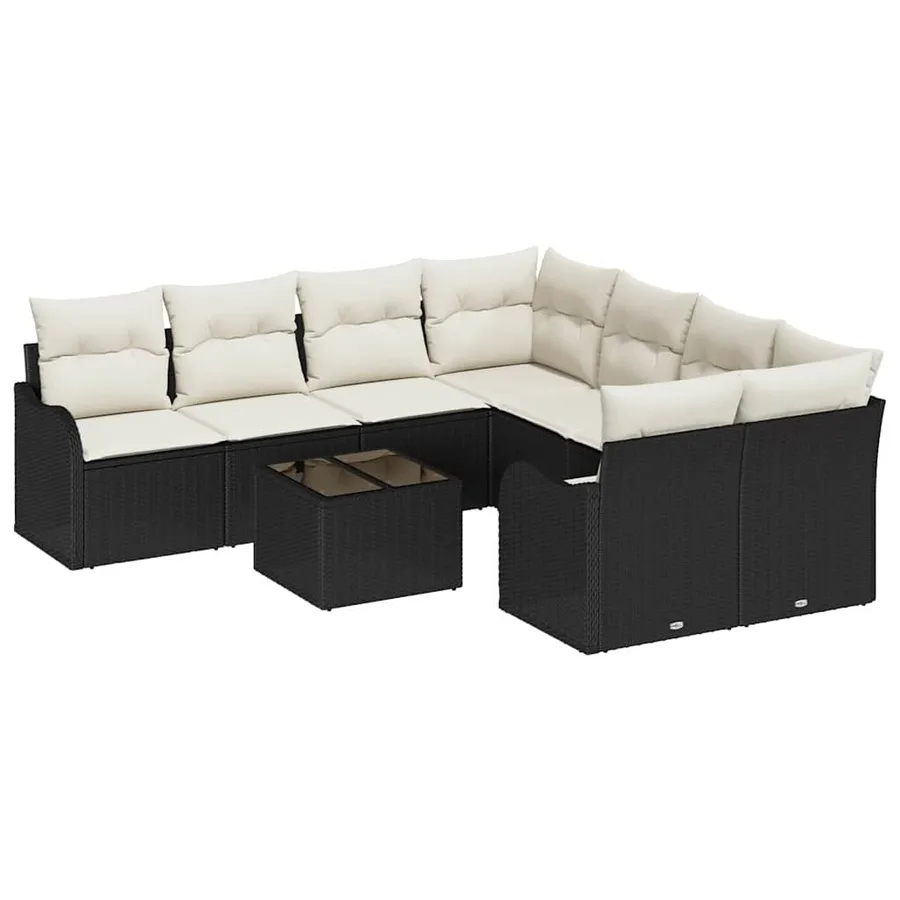 Ensemble de canapé de jardin avec coussin 9 pcs Noir polyrotin - 2