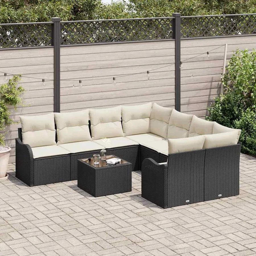 Ensemble de canapé de jardin avec coussin 9 pcs Noir polyrotin - 3