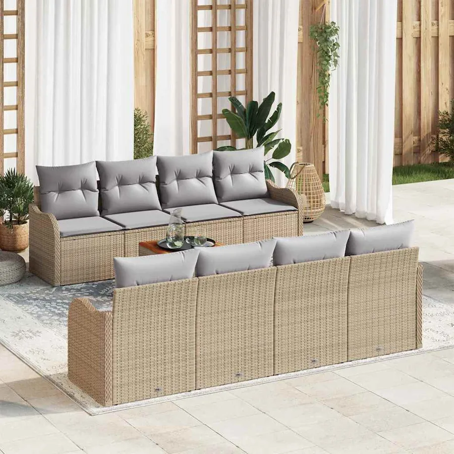 Ensemble de canapé de jardin avec coussin 9 pcs Beige polyrotin