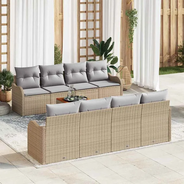Ensemble de canapé de jardin avec coussin 9 pcs Beige polyrotin