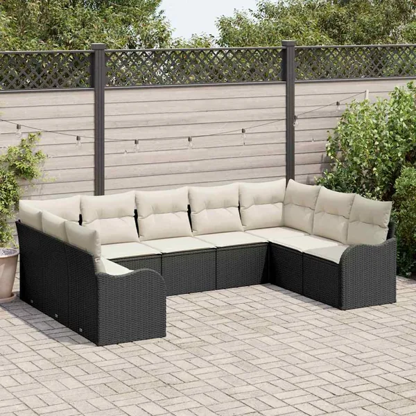 Ensemble de canapé de jardin 9 pcs Noir polyrotin