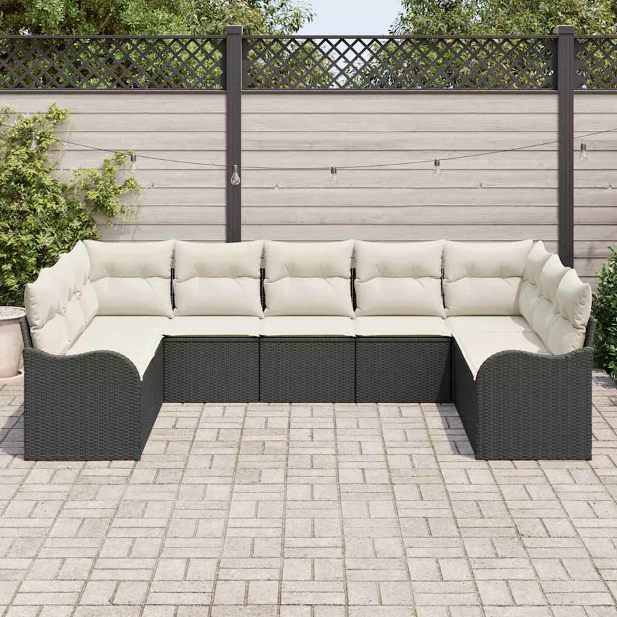 Ensemble de canapé de jardin 9 pcs Noir polyrotin - 3