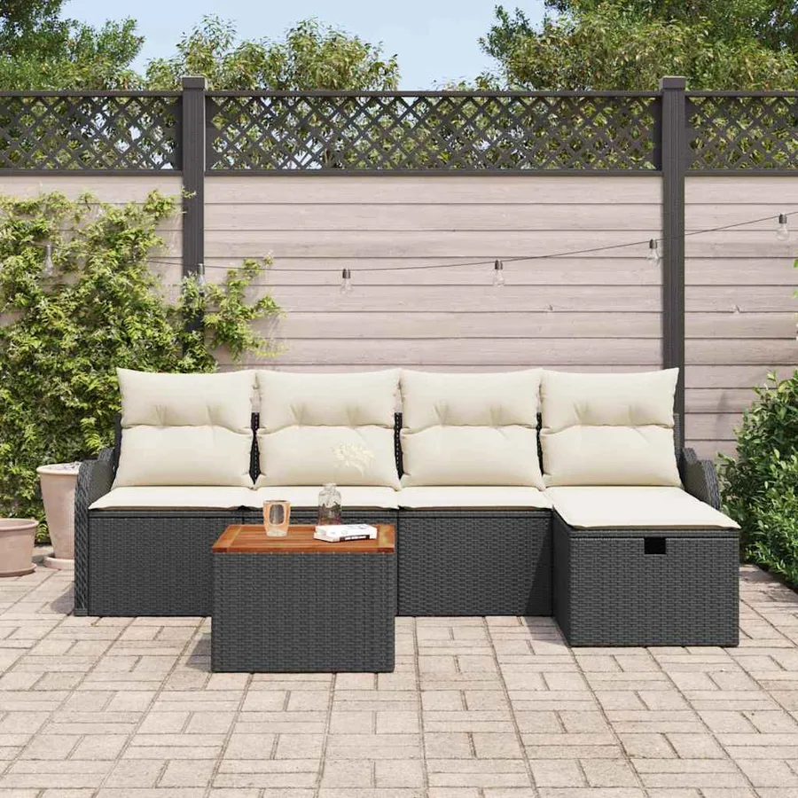 Ensemble de canapé de jardin avec coussin 6 pcs Noir polyrotin - 3