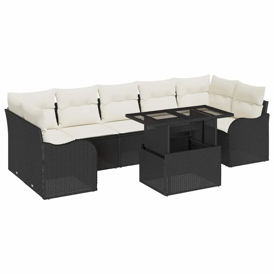 Ensemble de canapé de jardin avec coussin 8 pcs Noir Poly rotin - 2