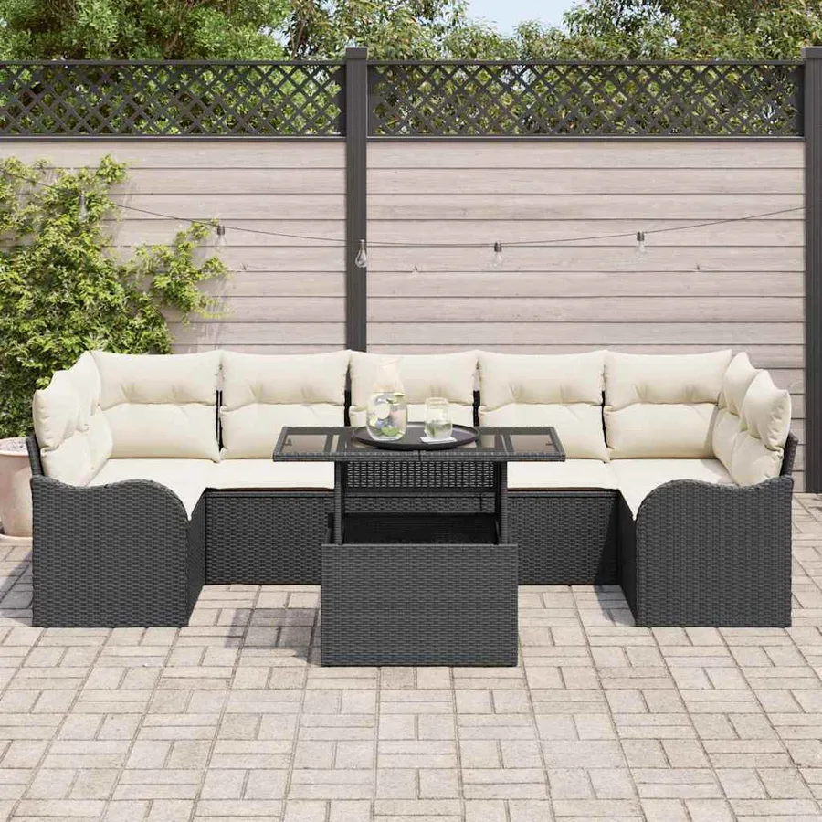 Ensemble de canapé de jardin avec coussin 8 pcs Noir Poly rotin - 3