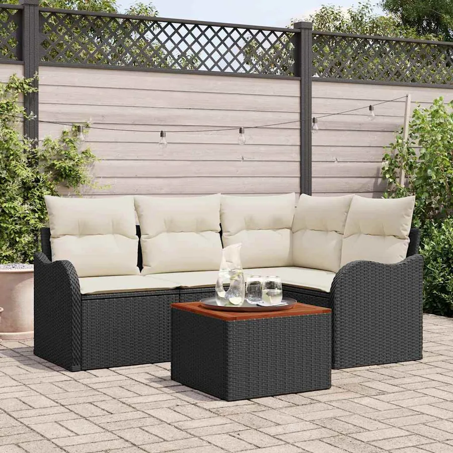 Ensemble de canapé de jardin avec coussin 5 pcs Noir polyrotin