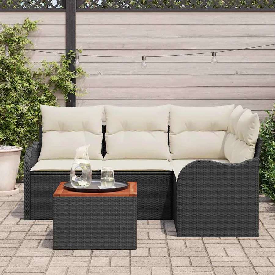 Ensemble de canapé de jardin avec coussin 5 pcs Noir polyrotin - 3