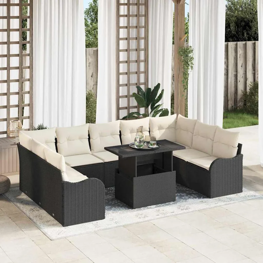 Ensemble de canapé de jardin 10 pcs Noir Poly rotin
