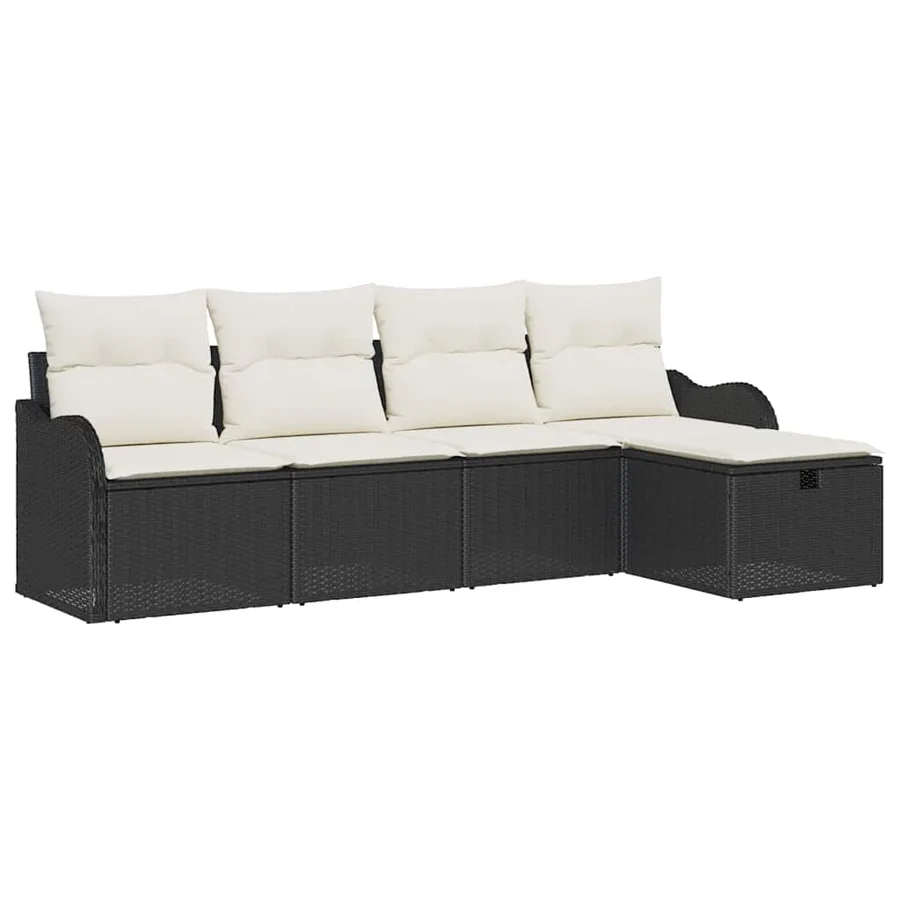 Ensemble de canapé de jardin avec coussin 5 pcs Noir Poly rotin - 2