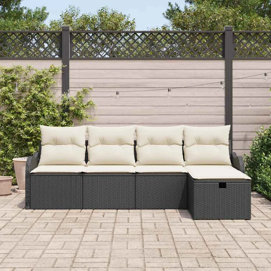 Ensemble de canapé de jardin avec coussin 5 pcs Noir Poly rotin - 3