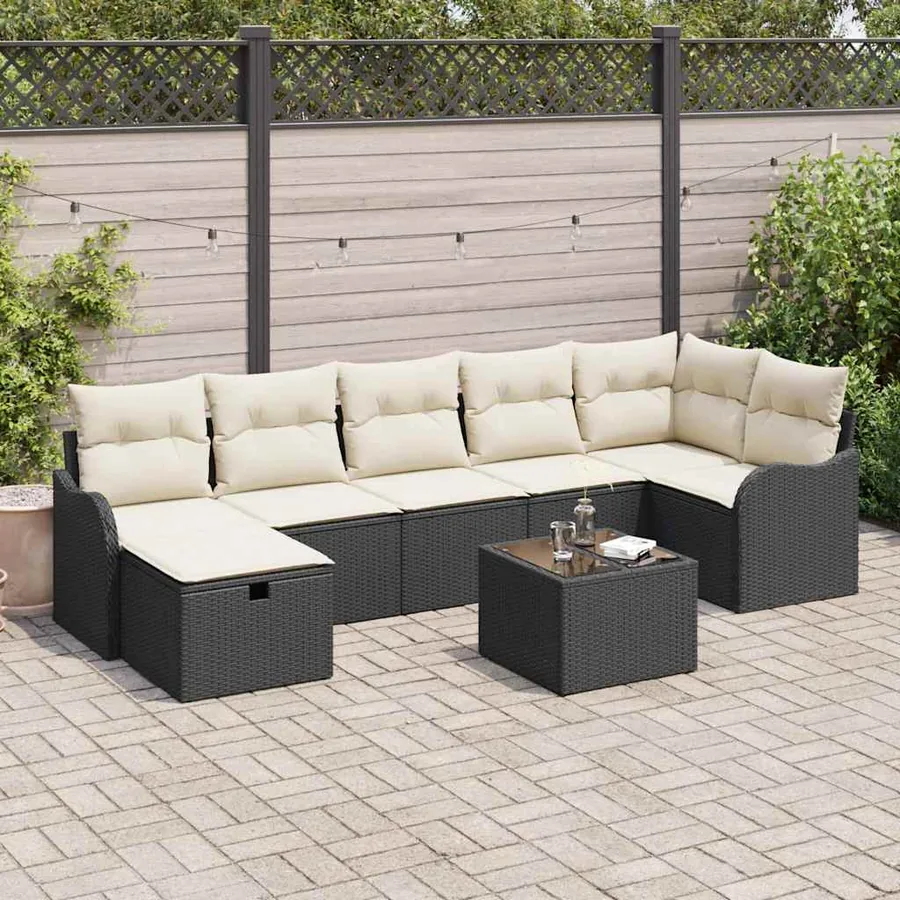 Ensemble de canapé de jardin avec coussin 8 pcs Noir Poly rotin