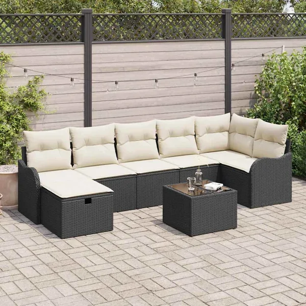 Ensemble de canapé de jardin avec coussin 8 pcs Noir Poly rotin