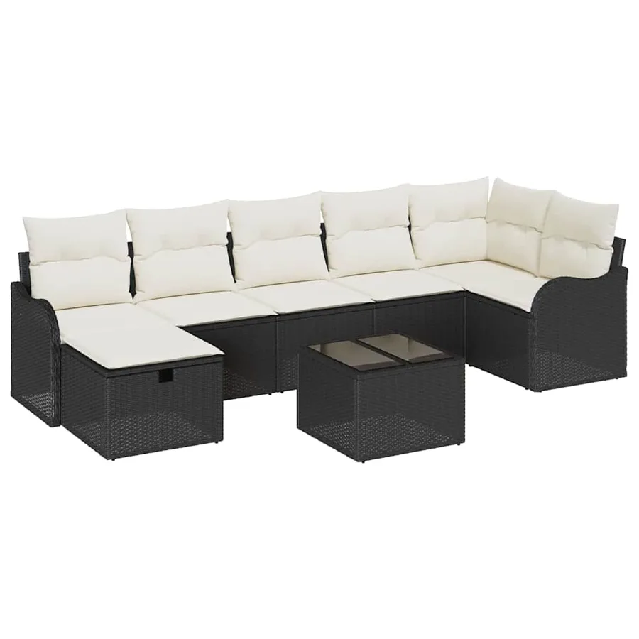 Ensemble de canapé de jardin avec coussin 8 pcs Noir Poly rotin - 2