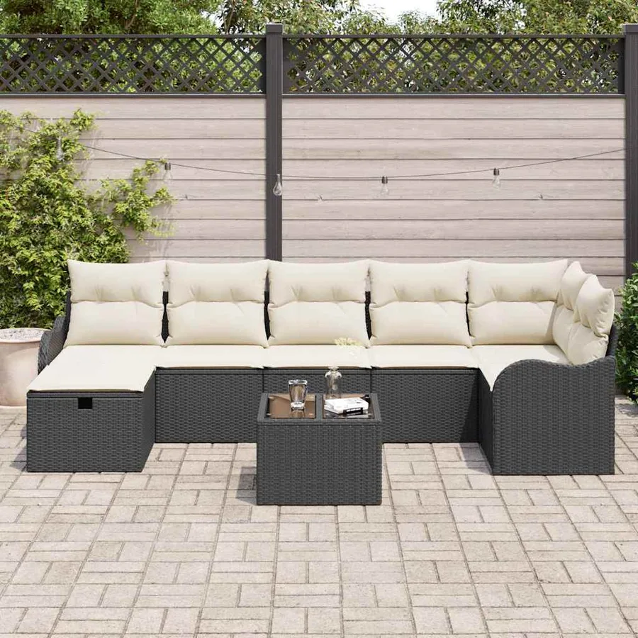 Ensemble de canapé de jardin avec coussin 8 pcs Noir Poly rotin - 3