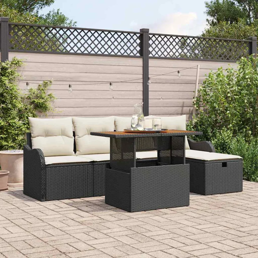 Ensemble de canapé de jardin 6 pcs Noir polyrotin