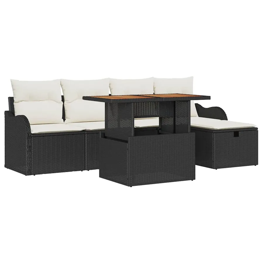 Ensemble de canapé de jardin 6 pcs Noir polyrotin - 2