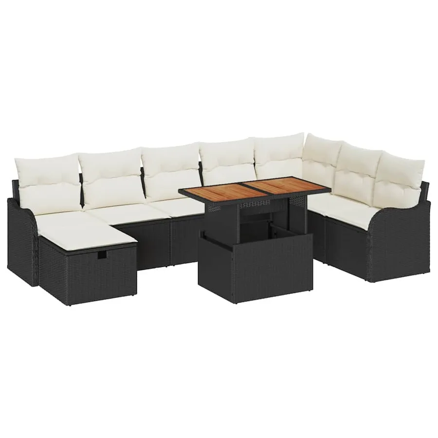 Ensemble de canapé de jardin 9 pcs Noir polyrotin - 2