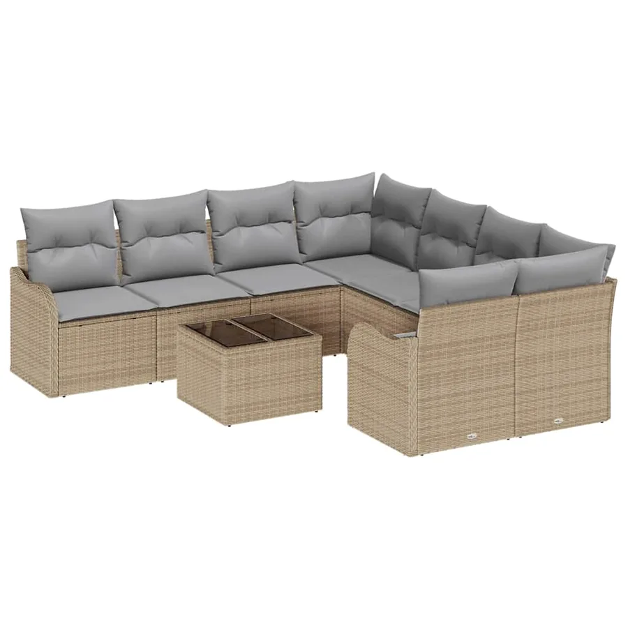 Ensemble de canapé de jardin avec coussin 9 pcs Beige polyrotin - 2
