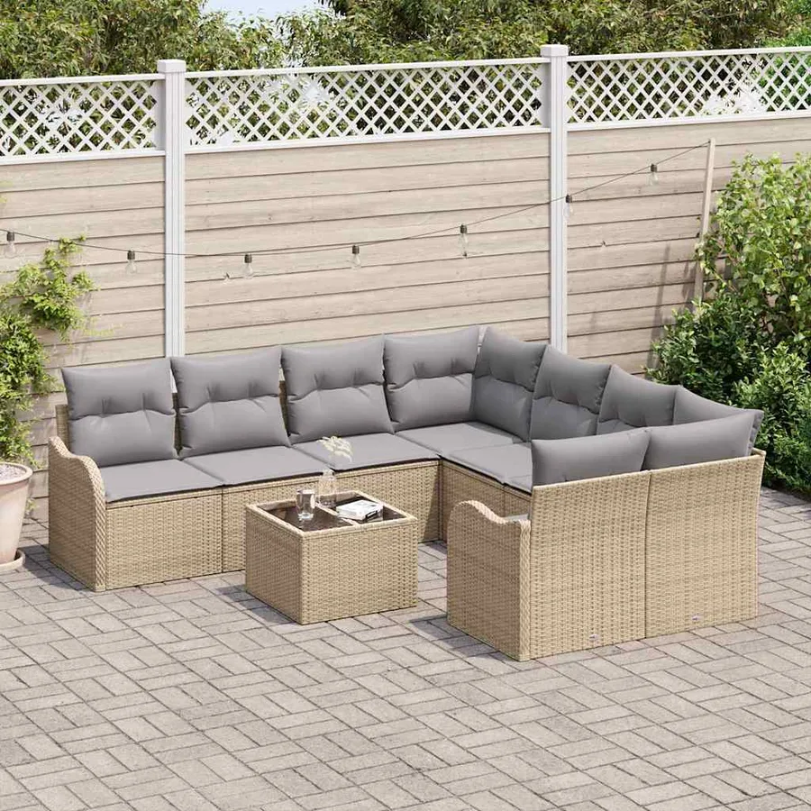 Ensemble de canapé de jardin avec coussin 9 pcs Beige polyrotin - 3