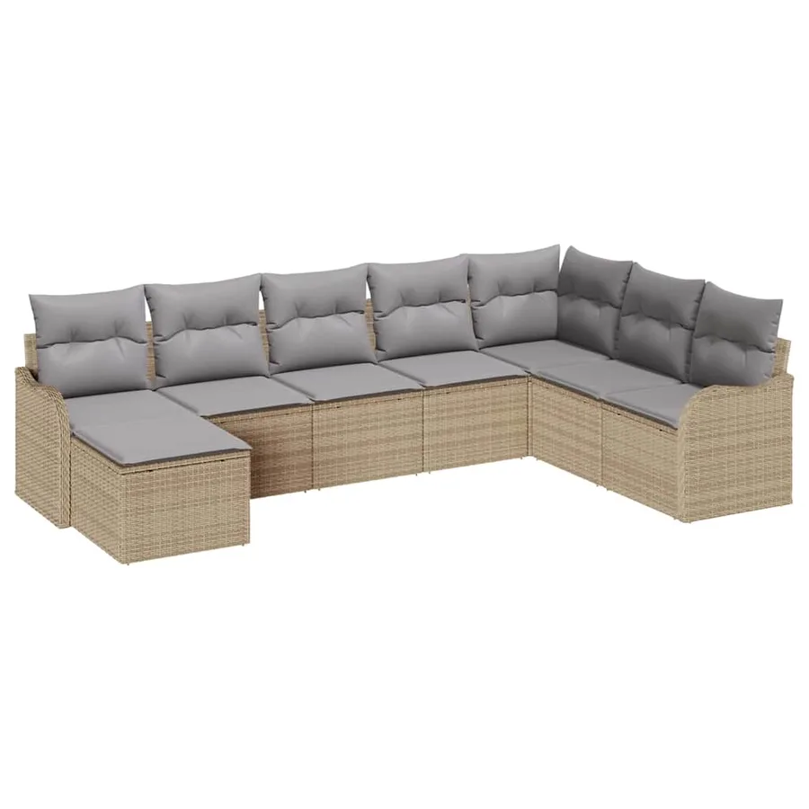Ensemble de canapé de jardin 8 pcs Beige polyrotin - 2