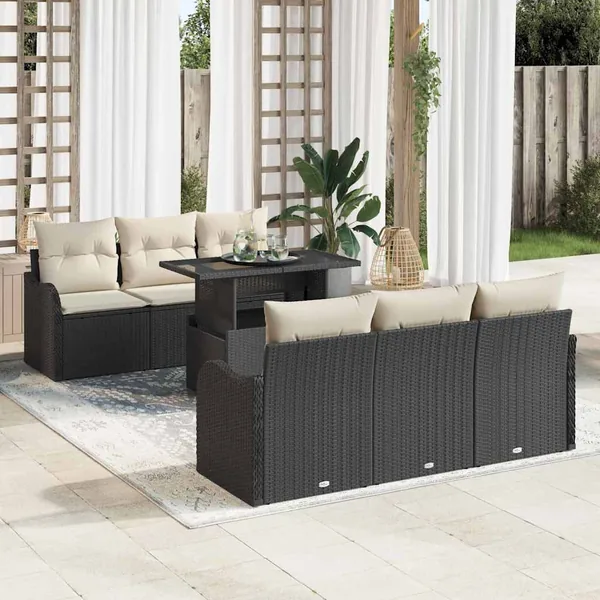 Ensemble de canapé de jardin 7 pcs Noir Poly Rattan