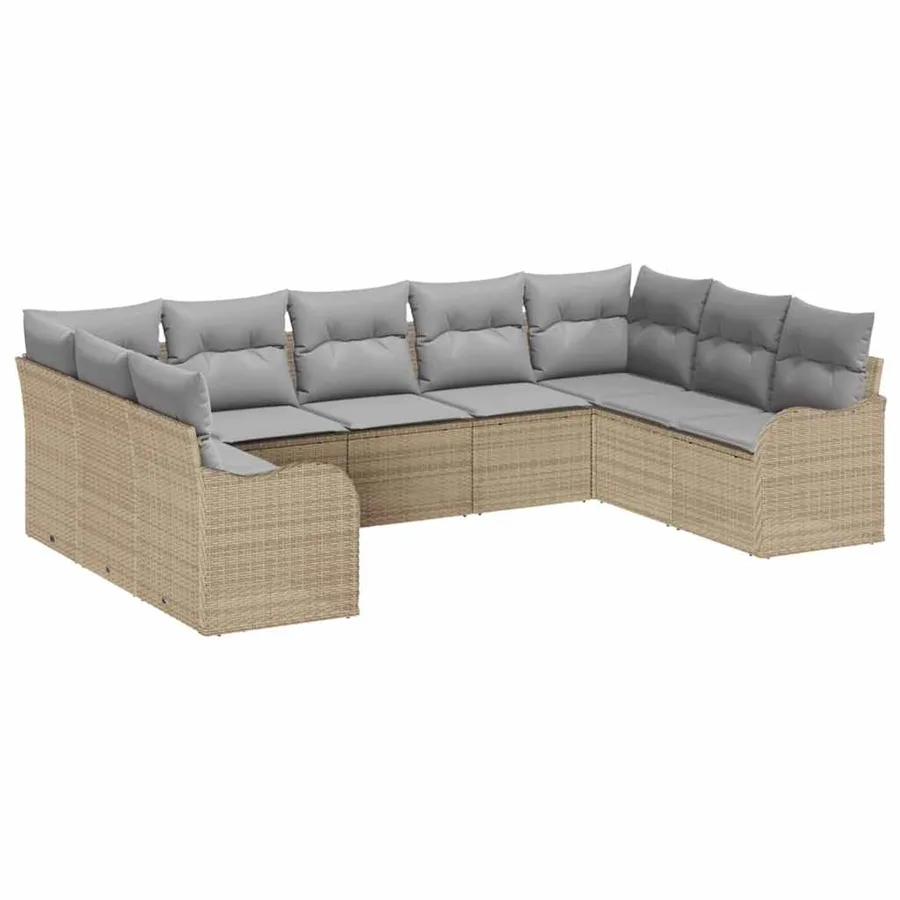 Ensemble de canapé de jardin 9 pcs Beige Poly rotin - 2