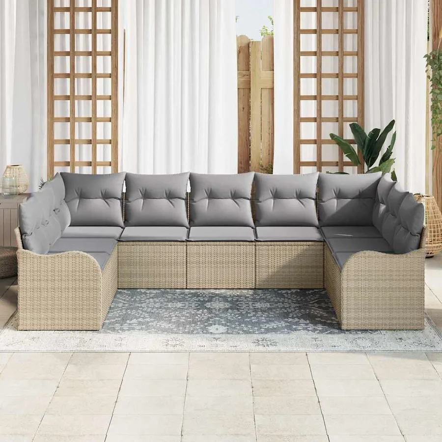 Ensemble de canapé de jardin 9 pcs Beige Poly rotin - 3