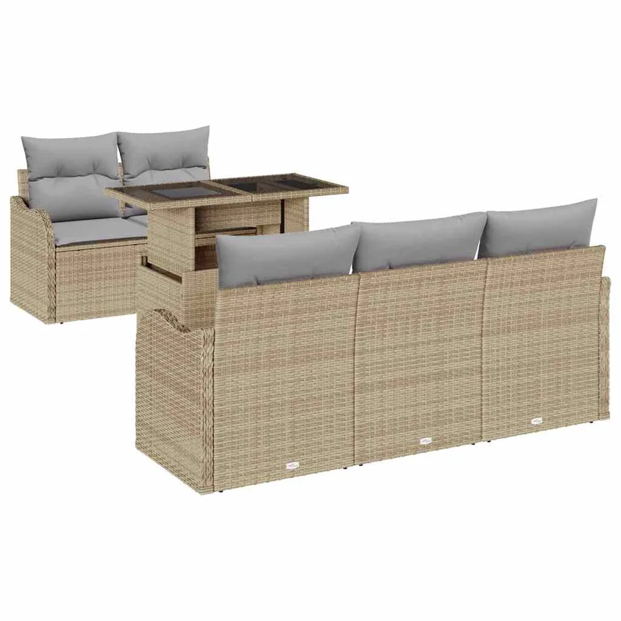 Ensemble de canapé de jardin avec coussin 6 pcs Beige polyrotin - 2
