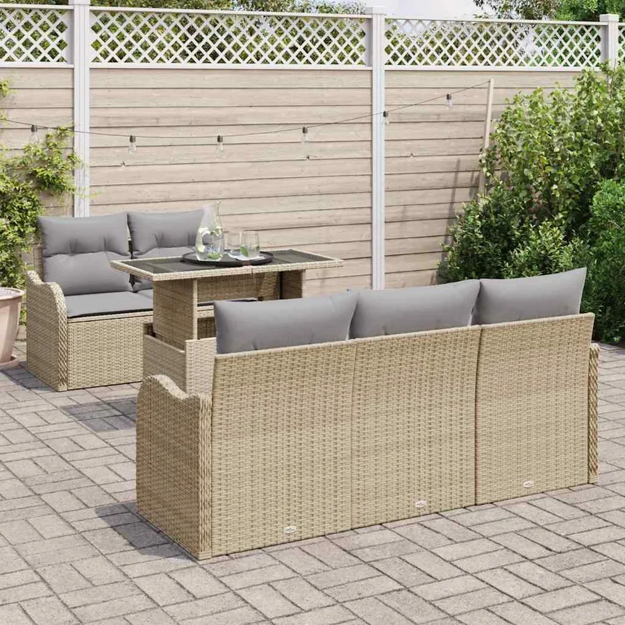 Ensemble de canapé de jardin avec coussin 6 pcs Beige polyrotin - 3