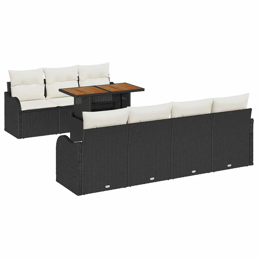Ensemble de canapé de jardin 8 pcs Noir Poly rotin - 2