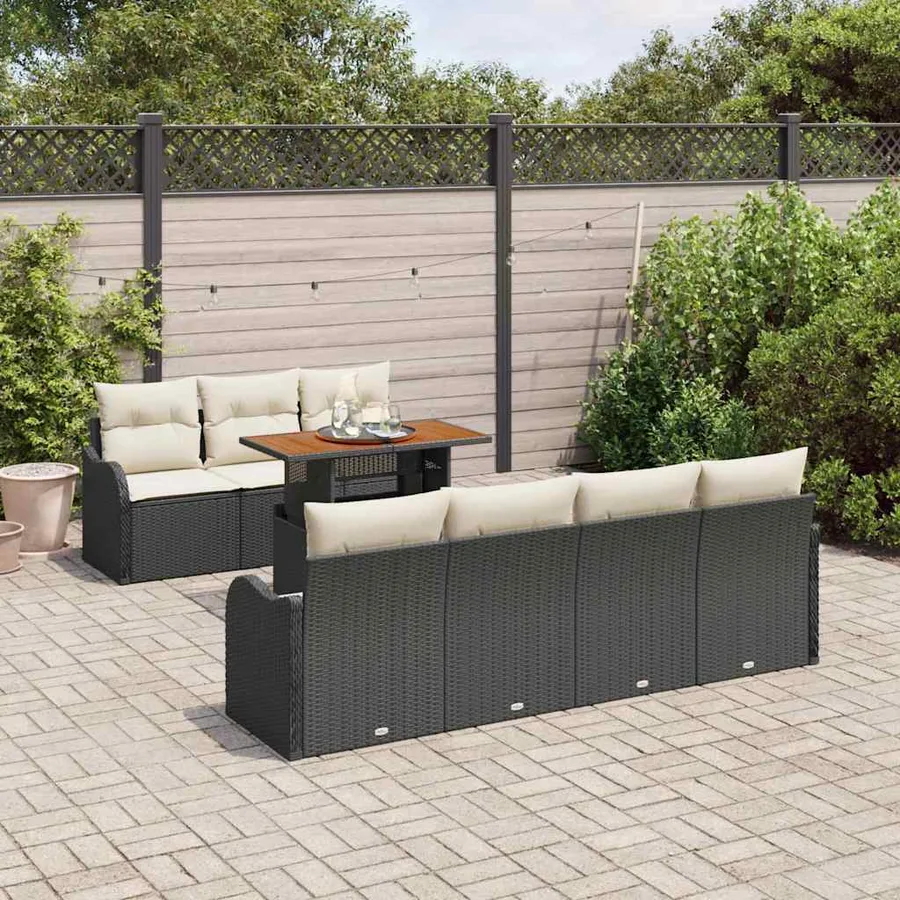 Ensemble de canapé de jardin 8 pcs Noir Poly rotin - 3