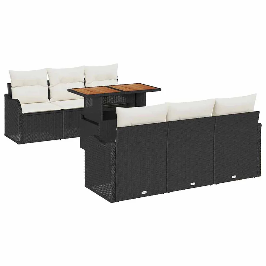 Ensemble de canapé de jardin 7 pcs Noir Poly rotin - 2