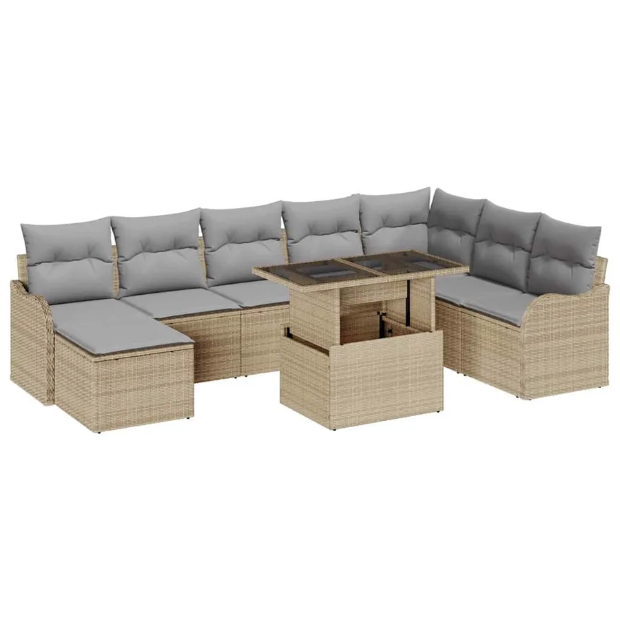 Ensemble de canapé de jardin 9 pcs Beige Poly rotin - 2