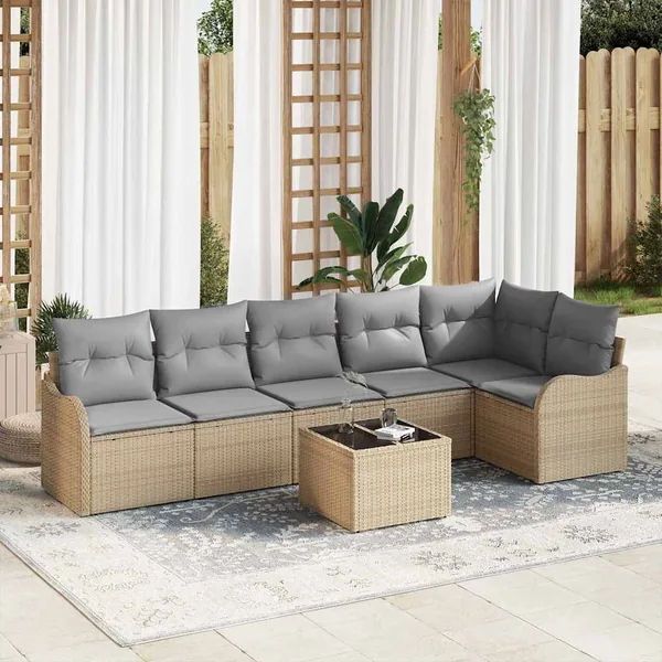 Ensemble de canapé de jardin 7 pcs Beige polyrotin