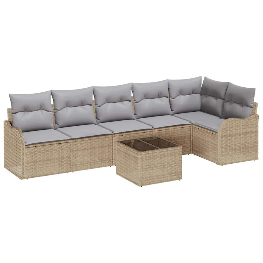 Ensemble de canapé de jardin 7 pcs Beige polyrotin - 2