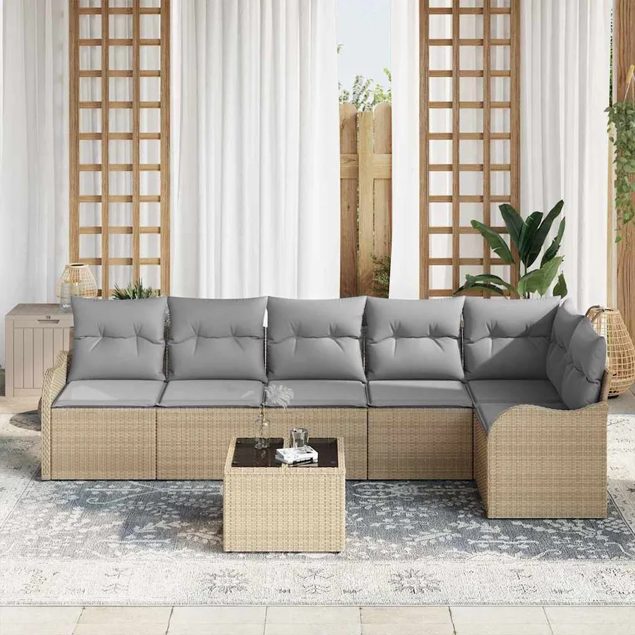 Ensemble de canapé de jardin 7 pcs Beige polyrotin - 3