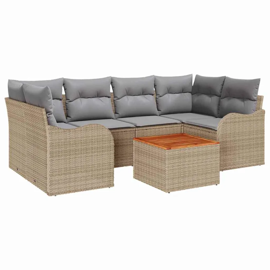 Ensemble de canapé de jardin avec coussin 7 pcs Beige polyrotin - 2