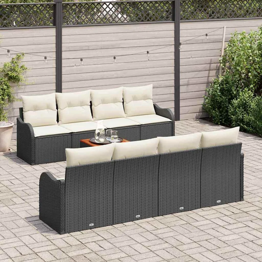Ensemble de canapé de jardin 9 pcs Noir et Crème polyrotin - 3
