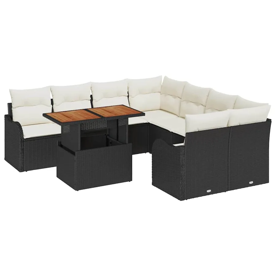 Ensemble de canapé de jardin 9 pcs Noir Poly rotin - 2