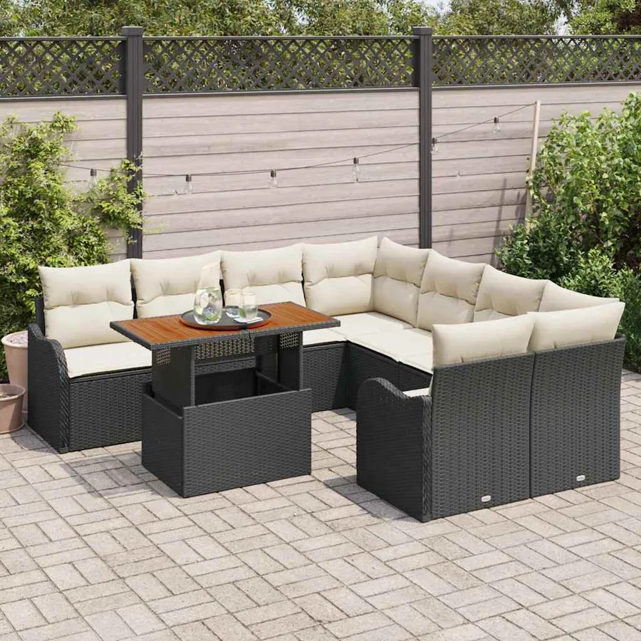 Ensemble de canapé de jardin 9 pcs Noir Poly rotin - 3