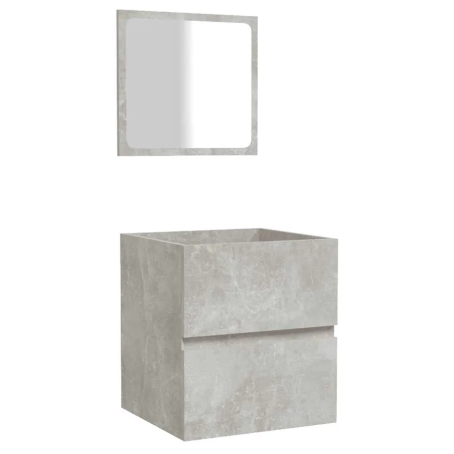 Armoire de bain avec miroir gris béton bois d'ingénierie - 2