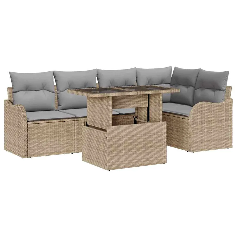 Ensemble de salle à manger avec coussin 6 pcs Beige Poly rotin - 2
