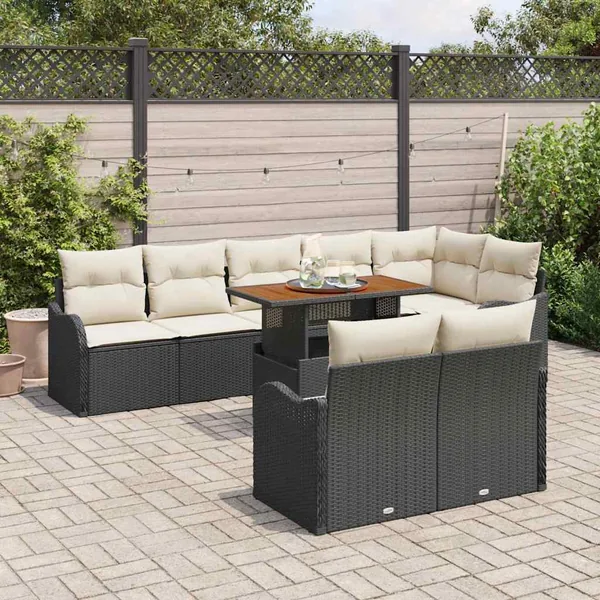 Ensemble de canapé de jardin 9 pcs Noir Poly rotin