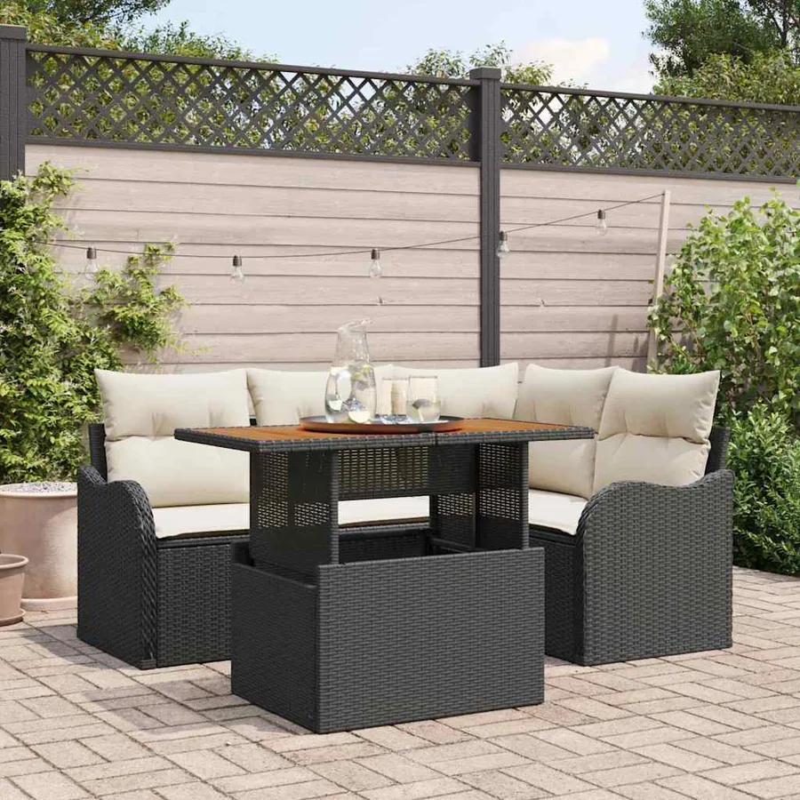 Ensemble de canapé de jardin 5 pcs Noir Poly rotin