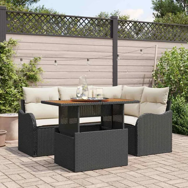 Ensemble de canapé de jardin 5 pcs Noir Poly rotin