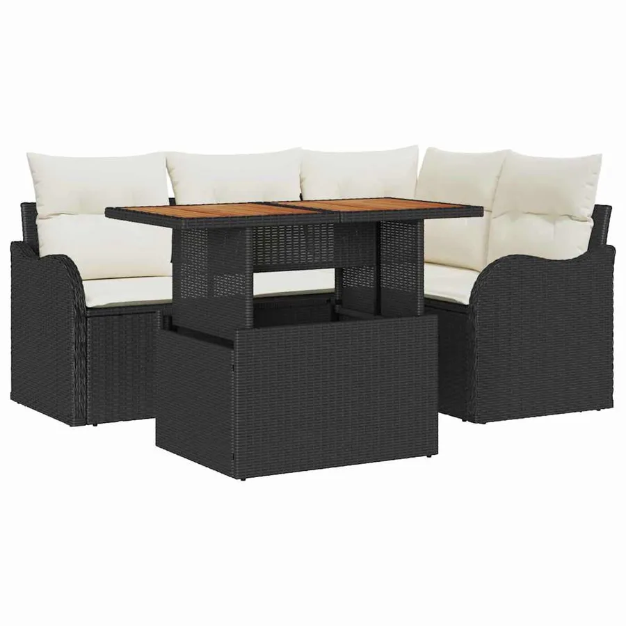 Ensemble de canapé de jardin 5 pcs Noir Poly rotin - 2